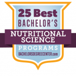 A badge with the words "25 Best Nutritional Science Bachelor's Programs"